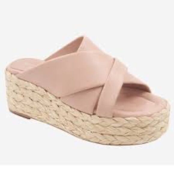 Andre Assous Women's Calesa Slide Sandals Blush Pink Leather/Raffia Sz 38/US 8 - Picture 1 of 7